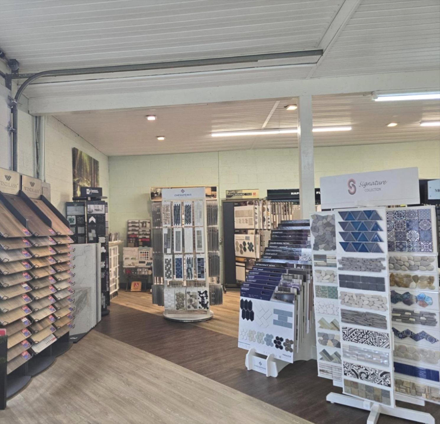 Tile and flooring showroom displays at The Floor Store