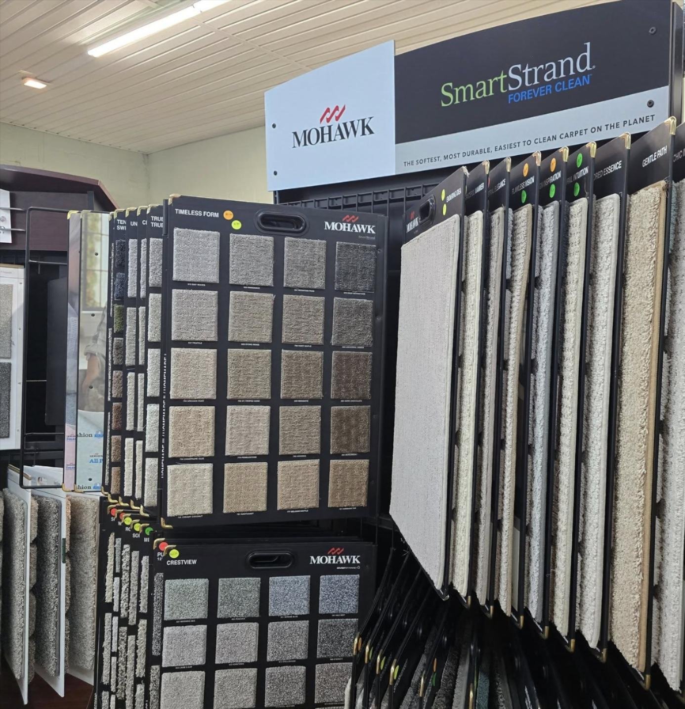 Carpet samples displayed in The Floor Store showroom
